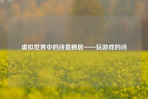 虚拟世界中的诗意栖居——玩游戏的诗